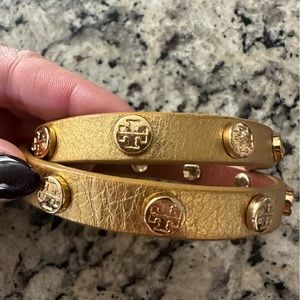 Tory Burch Gold Leather Double Wrap Bracelet